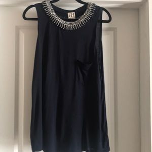 Haute Hippie Navy shirt with rhinestone collar